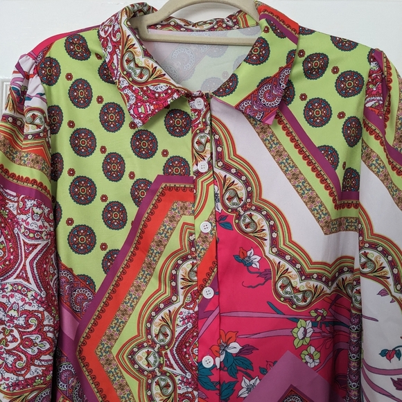 Colorful Patterned Button-Up Shirt - Picture 2 of 6